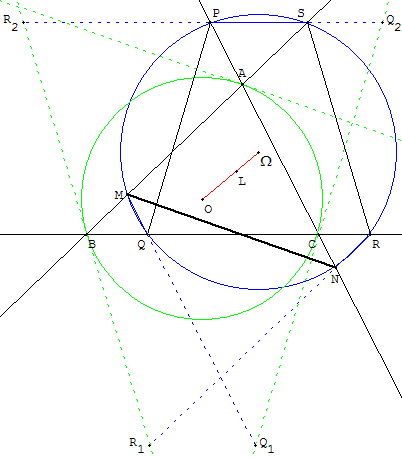 geometrie du triangle - trois antiparallèles de meme longueur - copyright Patrice Debart 2002