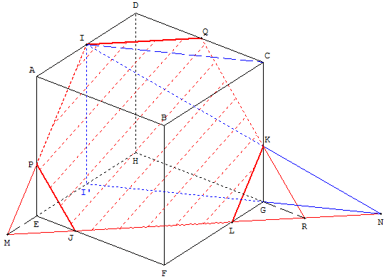 geometrie dans l'espace - hexagone comme section de cube - copyright Patrice Debart 2002