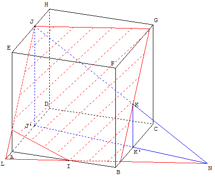 geometrie dans l'espace - pentagone comme section de cube - copyright Patrice Debart 2002