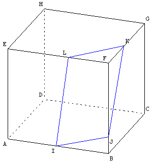 geometrie dans l'espace - quadrilatère dans un un cube - copyright Patrice Debart 2004