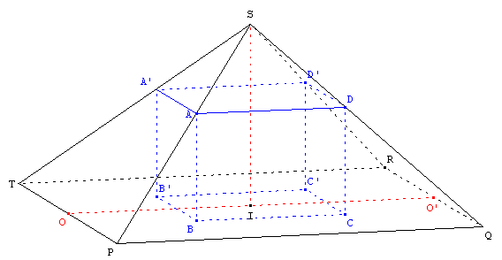 bac sti maths 1999 corrige - géométrie dans l'espace - parallélépipède dans une pyramide - copyright Patrice Debart 2003