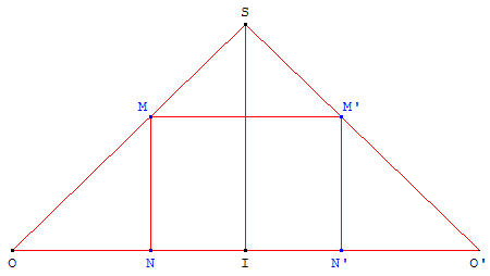 geometrie dans l'espace - parallélépipède dans une pyramide vu de face - copyright Patrice Debart 2003