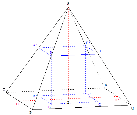 geometrie dans l'espace - cube inscrit dans une pyramide - copyright Patrice Debart 2003