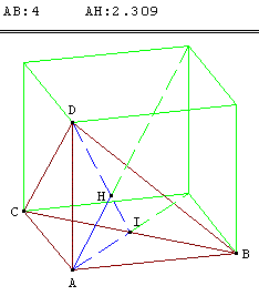 geometrie dans l'espace - projection sur la face diagonale du coin de cube - copyright Patrice Debart 2009