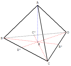 geometrie dans l'espace - tétraèdre - pied d'une des hauteurs - copyright Patrice Debart 2009