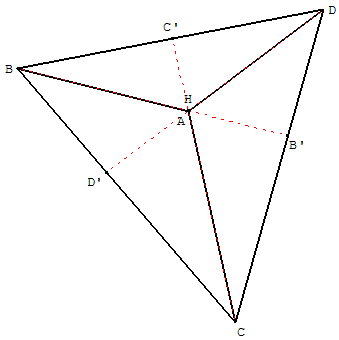 geometrie dans l'espace - pied d'une des hauteurs d'un tétraèdre - copyright Patrice Debart 2009