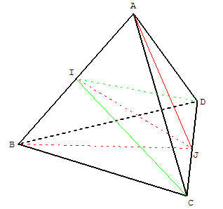 geometrie dans l'espace - perpendiculaire commune dans un tétraèdre régulier - copyright Patrice Debart 2009
