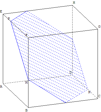 geometrie dans l'espace - pentagone comme section de cube - copyright Patrice Debart 2002