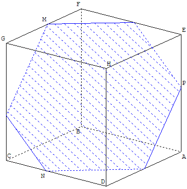 geometrie dans l'espace - hexagone comme section de cube - copyright Patrice Debart 2002