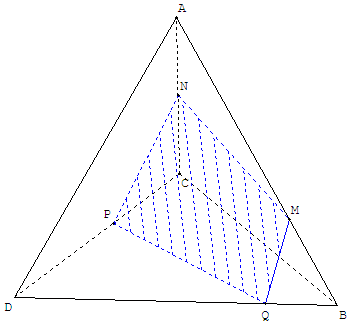 geometrie dans l'espace - quadrilatère comme section de tétraèdre - copyright Patrice Debart 2006