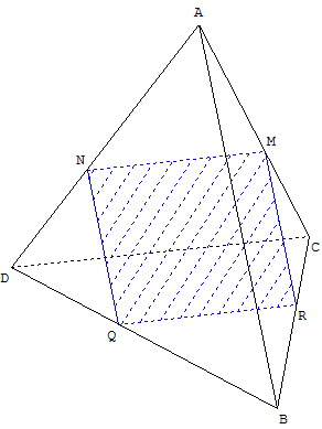 geometrie dans l'espace - parallélogramme comme section plane d'un tétraèdre - copyright Patrice Debart 2006
