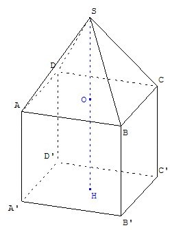 geometrie dans l'espace - cube surmonte d'une pyramide - copyright Patrice Debart 2001