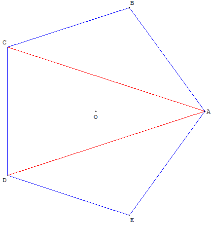 Un triangle d'or et deux triangles d'argent dans le pentagone régulier - copyright Patrice Debart 2008