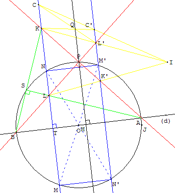 construction à la règle seule, avec un cercle - perpendiculaire abaissée d'un point du cercle - copyright Patrice Debart 2007