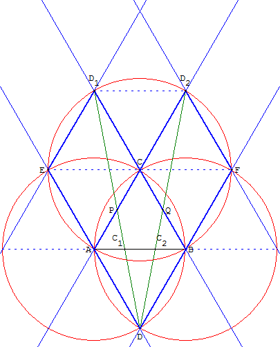 partage d'un segment en trois - triangles équilatéraux - copyright Patrice Debart 2011