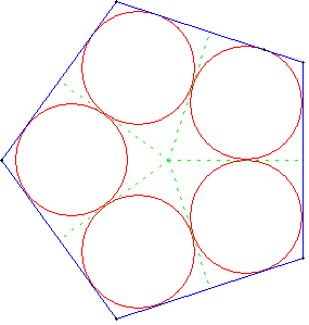 empilement dans le pentagone - cinq cercles inscrits - copyright Patrice Debart 2013