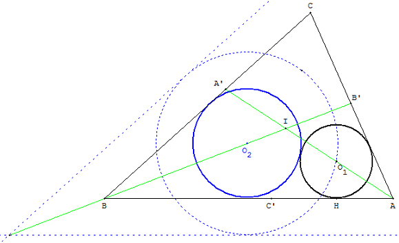 geometrie du cercle - 2 cercles tangents dans un triangle - copyright Patrice Debart 2010