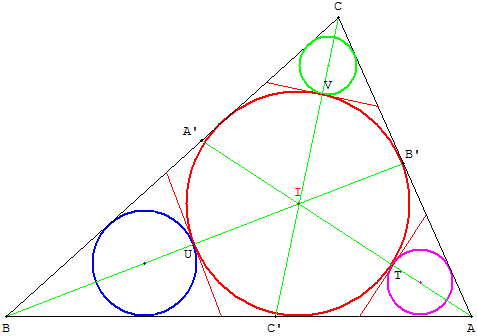 geometrie du triangle - quatre cercles et tangentes communes - copyright Patrice Debart 2010