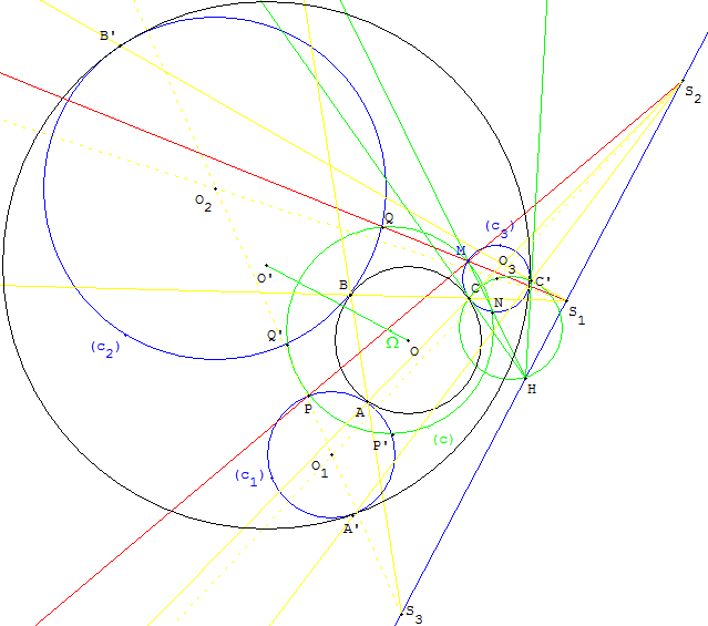 probleme de contact - 3 cercles tangents dans un cercle - copyright Patrice Debart 2006