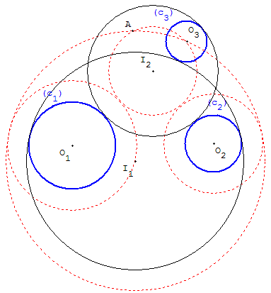 probleme de contact - cercle tangent a 3 cercles - copyright Patrice Debart 2006