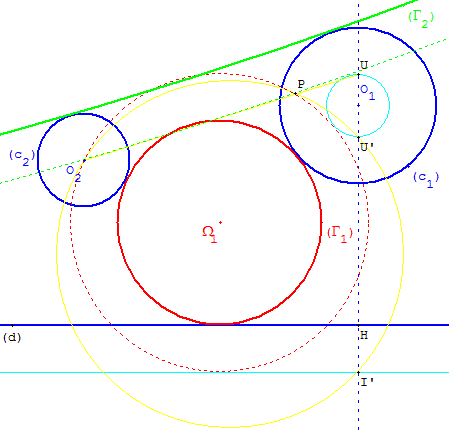 probleme de contact - cercle tangent a 2 droites et a un cercle - copyright Patrice Debart 2006