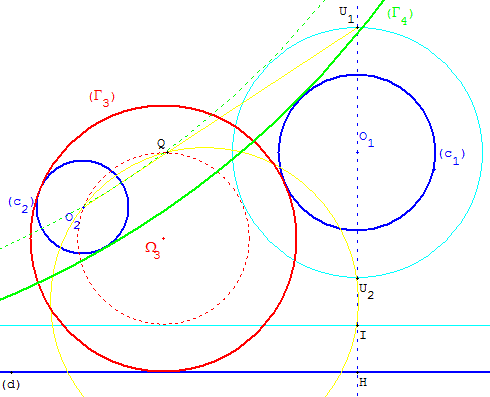 probleme de contact - cercle tangent a 2 droites et a un cercle - copyright Patrice Debart 2006