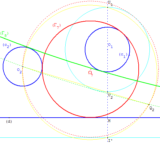 probleme de contact - cercle tangent a 2 droites et a un cercle - copyright Patrice Debart 2006