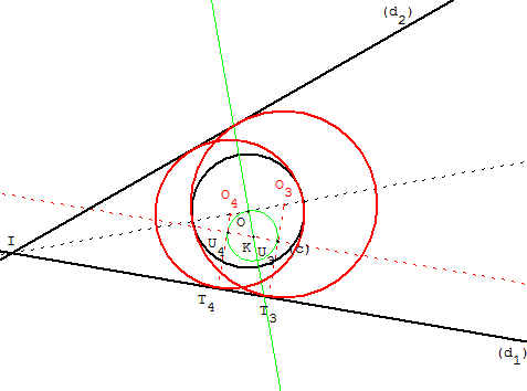 probleme de contact - cercle tangent a 2 droites et a un cercle - copyright Patrice Debart 2006