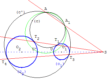 probleme de contact - cercle passant par un point tangent a deux cercles - copyright Patrice Debart 2006