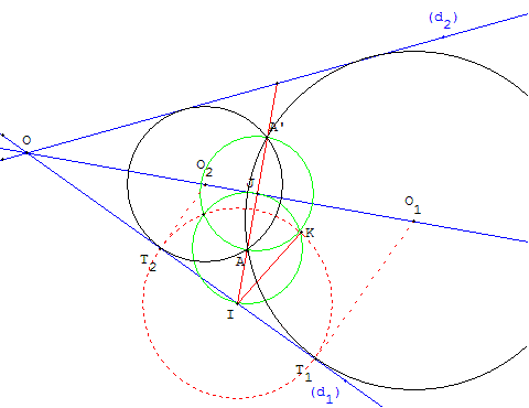 probleme de contact - cercle tangent a deux droites passant par un point - copyright Patrice Debart 2006