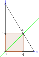 carré inscrit dans un triangle rectangle - figure Geogebra - copyright Patrice Debart 2008