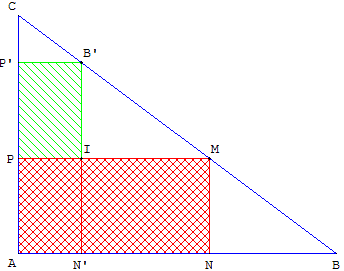 rectangle inscrit dans un triangle - aire maximale - copyright Patrice Debart 2008