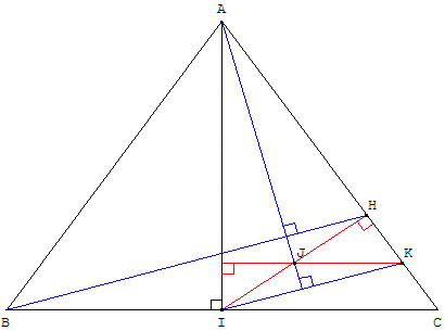 geometrie du triangle - droites perpendiculaires dans un triangle isocèle - copyright Patrice Debart 2003