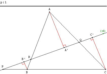 geometrie du triangle - théorème de Ménélaus - copyright Patrice Debart 2011