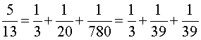 5/13=1/4 + 1/8 + 1/104