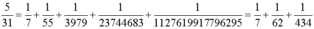 Deux décompositions de 5/31 en fractions égyptiennes