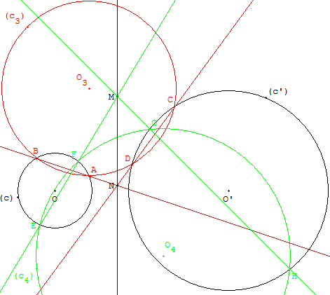 geometrie du cercle - construction de l'axe radical avec deux cercles auxiliaires - copyright Patrice Debart 2006